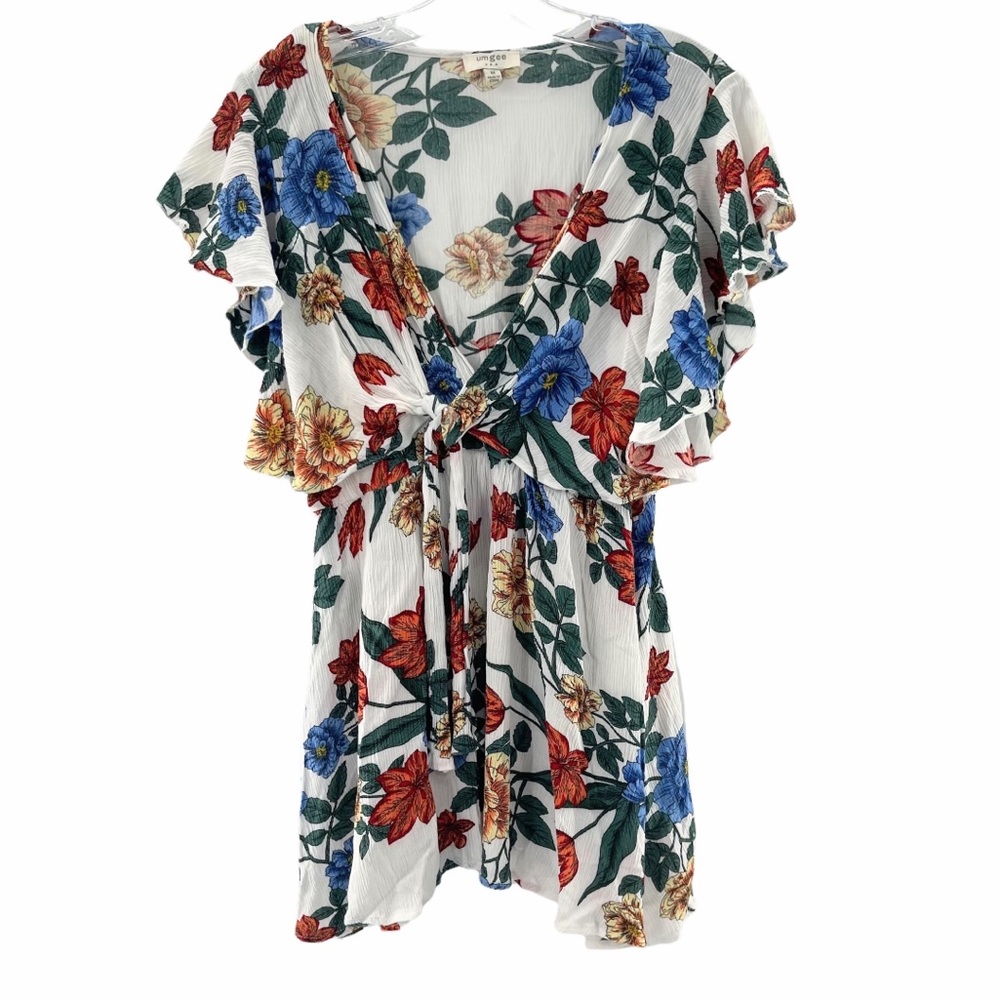Umgee Floral Tie Front Mini Dress Size Medium - Picture 2 of 12